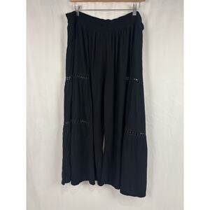 Angie Black Boho Wide-Leg Crop Palazzo Pants Hippie Hobo Eyelet Lace Inserts 2X
